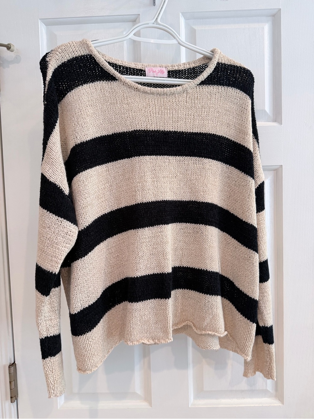 Pink Lily Striped Black and Cream Women's Knit Set